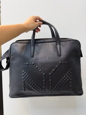 MCM Black Studded Leather laptop bag can crossbody